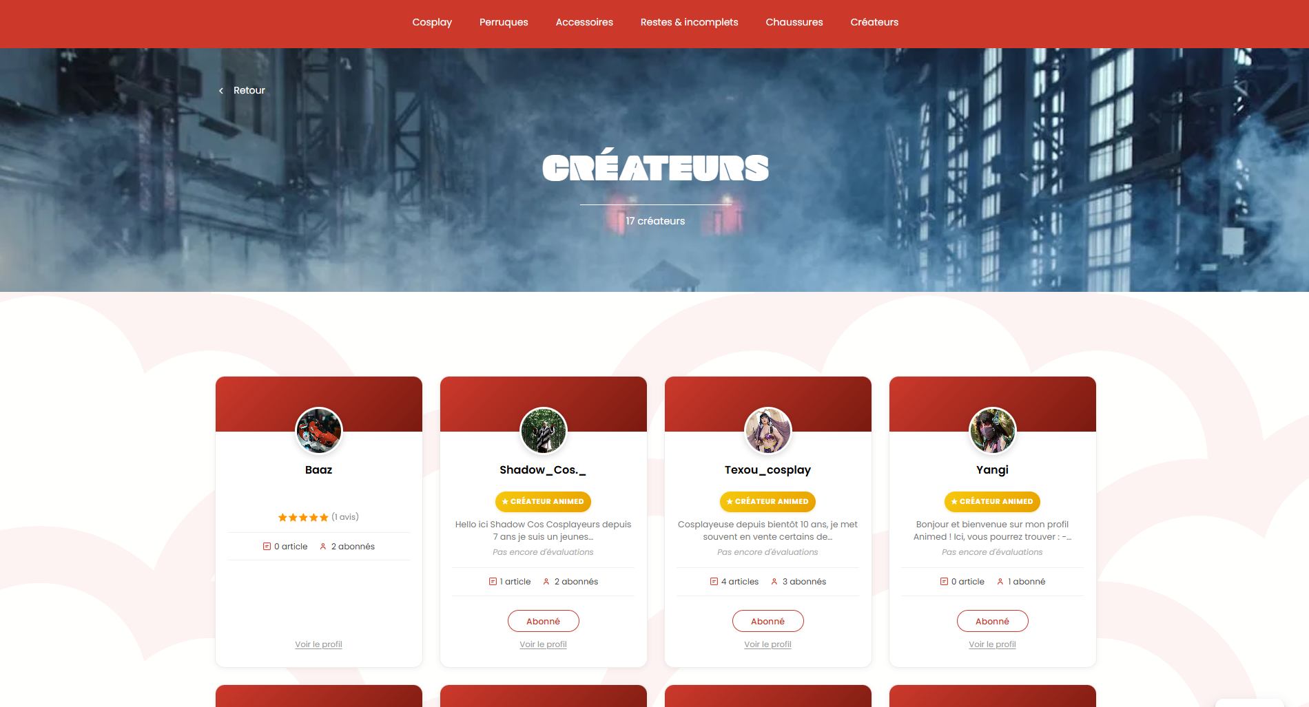 Page créateurs de la marketplace ANIMED